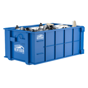 a blue dumpster full of garbage